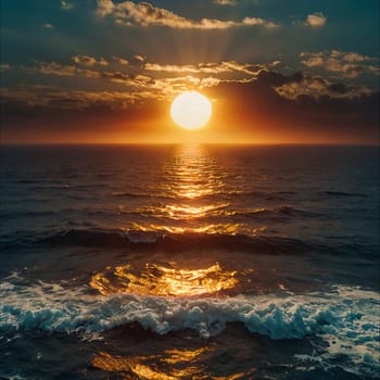 Hot summer sun over the sea. Sunset. High quality photo. Sunset over the water. Dawn. Sun over the ocean. Beach. Summer vacation