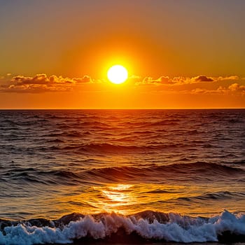 Hot summer sun over the sea. Sunset. High quality photo. Sunset over the water. Dawn. Sun over the ocean. Beach. Summer vacation