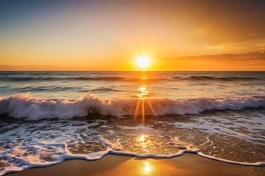 Hot summer sun over the sea. Sunset. High quality photo. Sunset over the water. Dawn. Sun over the ocean. Beach. Summer vacation