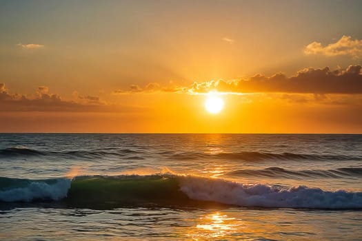 Hot summer sun over the sea. Sunset. High quality photo. Sunset over the water. Dawn. Sun over the ocean. Beach. Summer vacation