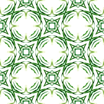 Textile ready positive print, swimwear fabric, wallpaper, wrapping. Green gorgeous boho chic summer design. Watercolor medallion seamless border. Medallion seamless pattern.