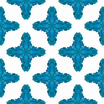 Tiled watercolor background. Blue cute boho chic summer design. Hand painted tiled watercolor border. Textile ready unique print, swimwear fabric, wallpaper, wrapping.