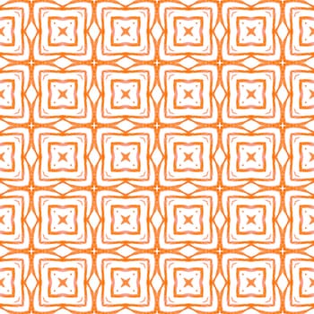 Watercolor ikat repeating tile border. Orange terrific boho chic summer design. Textile ready impressive print, swimwear fabric, wallpaper, wrapping. Ikat repeating swimwear design.