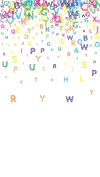 School notebook cover. Colorful childish floating letters of Latin alphabet. Foreign languages study concept. Back to school banner .
