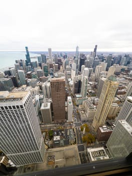 Chicago, Illinois, USA-november 7, 2023-A breathtaking winter panorama of downtown Chicago as seen from the 360 Observation Deck.