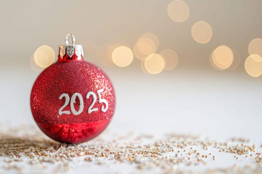 A red Christmas ornament with 2025 printed on it is ideal for decorating the holiday tree this year