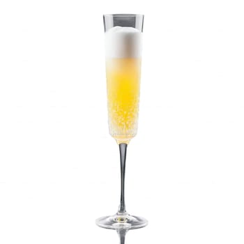 Fizz glass tall and slender brimming with a frothy pale citrus cocktail topped with a. Drink isolated on transparent background