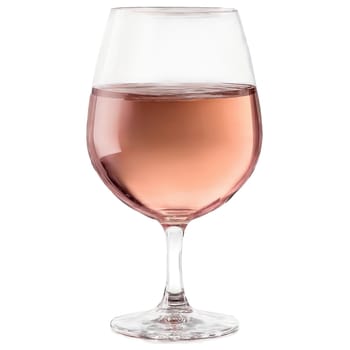 Classic rounded wine glass smooth curves thin rim pristine clarity isolated no background energetic splashing. Close-up wine glass, isolated on transparent background