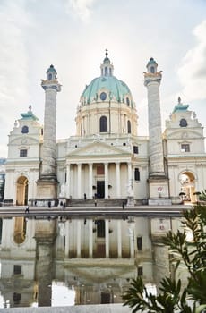 Austria, Vienna - 12.10.2022: View of the Karlskirche church in Vienna. High quality photo