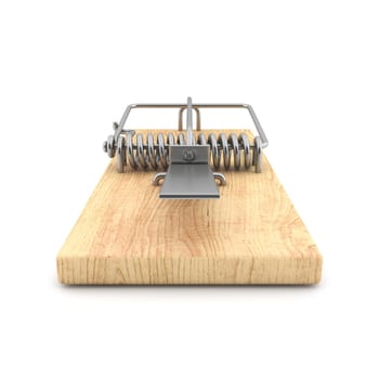 Wooden mousetrap 3D rendering illustration isolated on white background