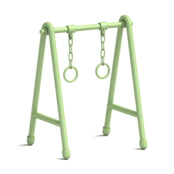 Green children swing with metal rings 3D rendering illustration isolated on white background