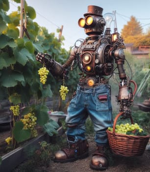 robot working in the farm vegetable garden to grow produce for human consumption ai generated