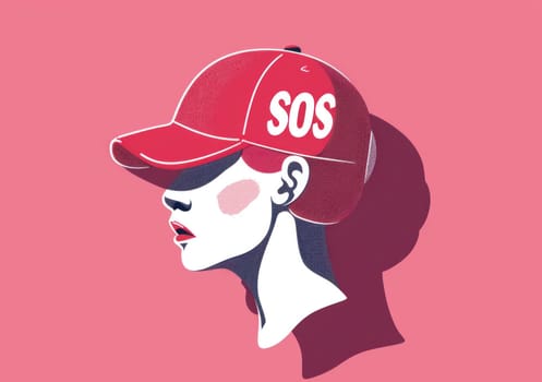 Woman wearing sos cap in stylish fashion illustration for emergency travel situations and medical assistance