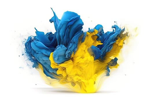 Splashes of blue and yellow paint. Ukraine. generative AI