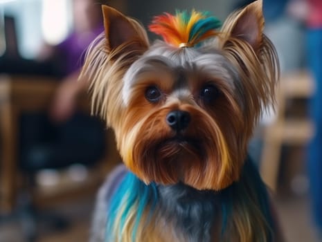Adorable Yorkshire Terrier With Dyed Fur