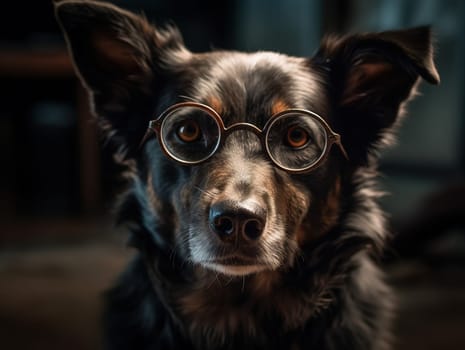 Cute Black Dog Wearing Glasses Staring At Camera