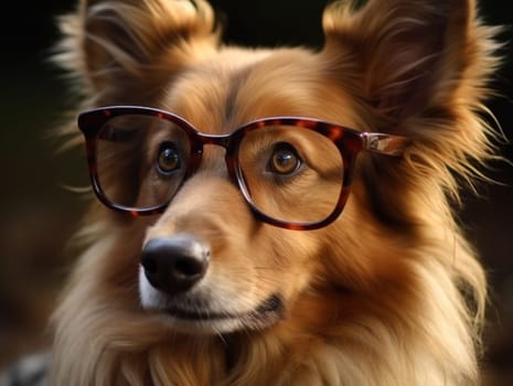 Adorable Intelligent White Collie Dog Wearing Glasses