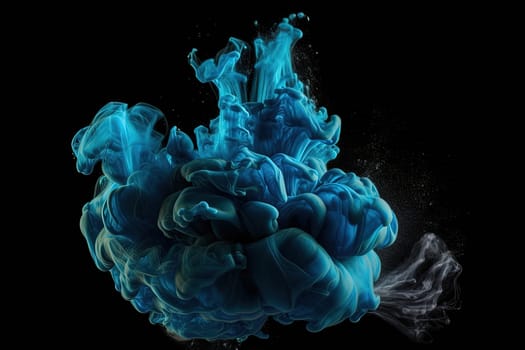 splashes of blew up of paint in navy color isolated on a black background, generative AI