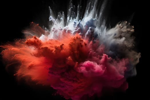 blew up of colorful holi powder paints on a black background, generative AI