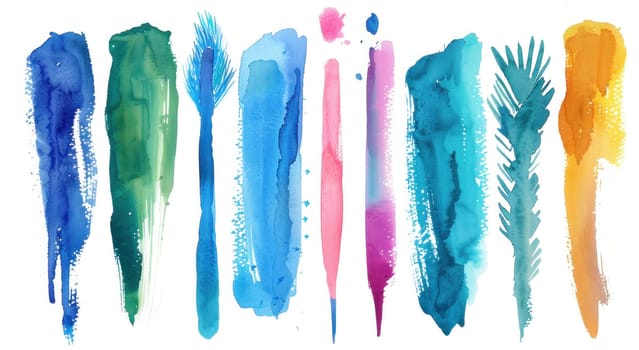 Colorful watercolor paint brushes set illustration with six brushes on white background for art and creativity concepts