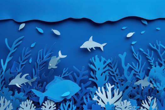 Underwater wonderland vibrant marine life and colorful corals in a paper cut artwork