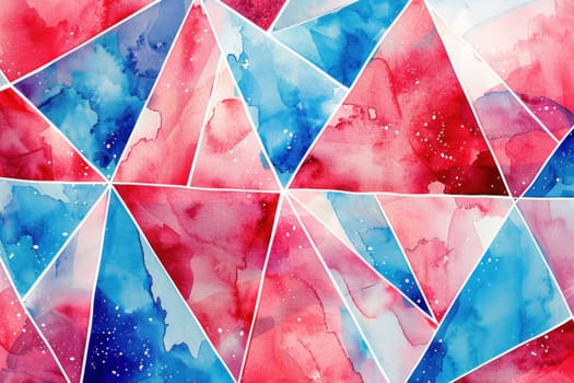 Abstract watercolor background with patriotic red, white, and blue triangles for travel, art, or business designs