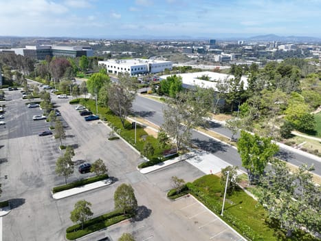 Open car parking lot viewed from above, aerial top view