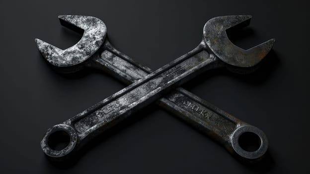 Dual Matte Black 3D Wrench Icons on Dark Background..