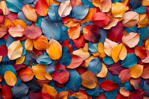 Top view of colorful bright autumn leaves. AI generated.