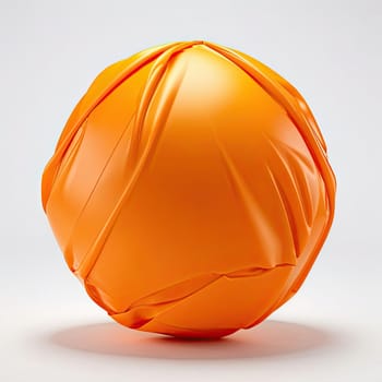 3D rendering of a minimalistic matte inflatable crumpled silicone ball or group of orange colored balls floating in the air on a transparent background . Abstraction isolated on transparent background