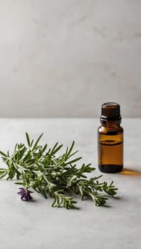 Aesthetic essential oil flatlay blank mockup on white background. Cosmetic container for advertising template.