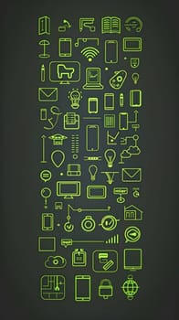 The image displays green symbols on a dark backdrop, such as numbers, grass, and circles, forming a symmetrical pattern