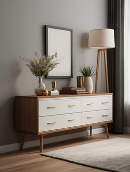 Blank empty cabinet wall mockup in modern minimalist interior design style. Contemporary living room interior concept.