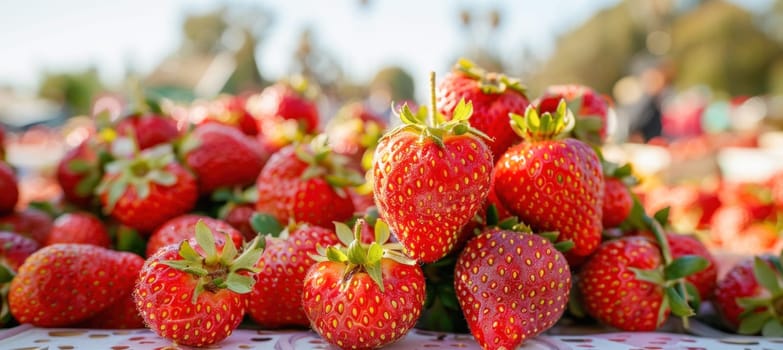 A colorful assortment of juicy and flavorful strawberries are displayed elegantly on a flat surface