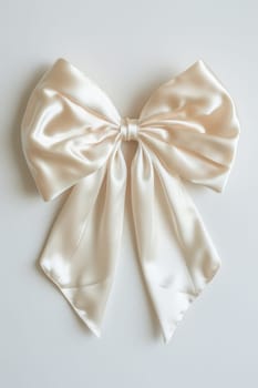 A graceful white satin bow adds elegance and beauty to the pristine white surface, creating a lovely aesthetic