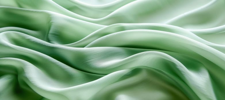 This image provides a detailed look at a glossy green satin textile, displaying its complex texture beautifully