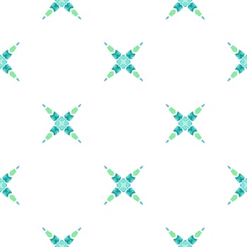 Textile ready fancy print, swimwear fabric, wallpaper, wrapping. Green fascinating boho chic summer design. Hand painted tiled watercolor border. Tiled watercolor background.