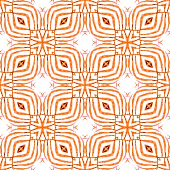 Hand drawn green mosaic seamless border. Orange original boho chic summer design. Textile ready creative print, swimwear fabric, wallpaper, wrapping. Mosaic seamless pattern.