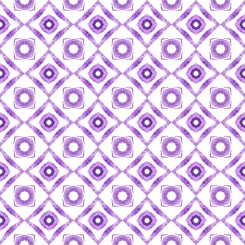 Watercolor ikat repeating tile border. Purple exotic boho chic summer design. Ikat repeating swimwear design. Textile ready stylish print, swimwear fabric, wallpaper, wrapping.