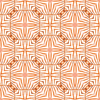 Textile ready vibrant print, swimwear fabric, wallpaper, wrapping. Orange radiant boho chic summer design. Hand painted tiled watercolor border. Tiled watercolor background.