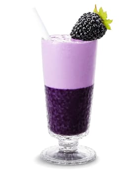 Blackberry milkshake purple glass fresh blackberries blackberry sauce Drink Photography with Hyperdetailed Photography Food phot. Drink isolated on transparent background.