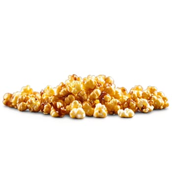 Caramel popcorn with golden brown color glossy caramel coating crispy texture various kernel sizes Culinary. close-up cake, isolated on transparent background