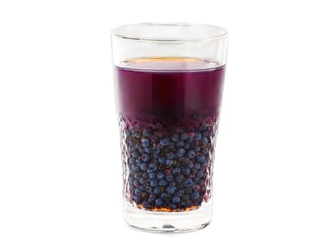 Bilberry Tea Nutrient rich bilberry tea in a transparent glass with bilberries and a vibrant. Drink isolated on transparent background.