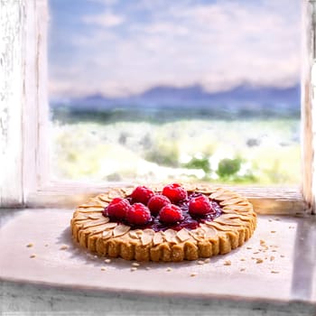Linzer cookie with almond dough and raspberry jam in window cutout Food and culinary concept. Food isolated on transparent background.