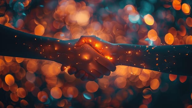 A hand shake between two people with a blurry background. Concept of connection and trust between the two individuals