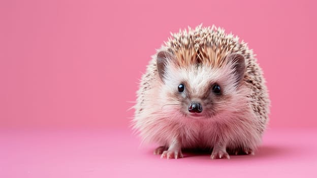 Quirky Hedgehog with Fluffed Spines on Pink Background, Cute and Funny Animal Portrait with Surprised Expression.