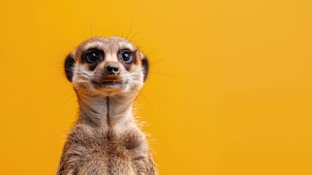 Curious Meerkat, Endearing and Alert Animal Portrait on Yellow Background.