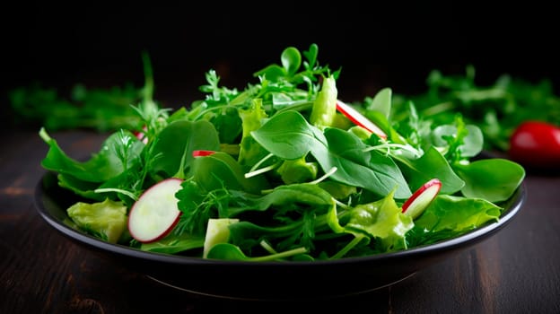 Lettuce leaves in a bowl. Generative AI, Nature.