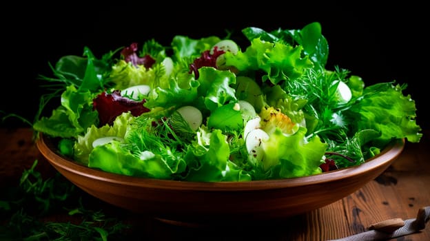 Lettuce leaves in a bowl. Generative AI, Nature.