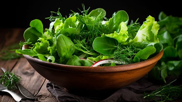 Lettuce leaves in a bowl. Generative AI, Nature.